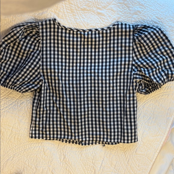Gingham Puff Sleeve Top with Tie Front - Picture 2 of 2